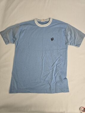 Vintage 60's Never Iron By Campus Light Blue Emblem Tshirt Youth Size 16